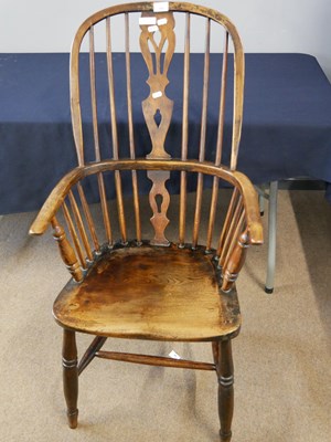 Lot 598 - Elm and ash Windsor style stick back chair...