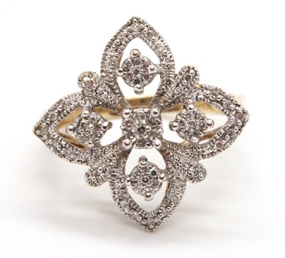 Lot 10 - A 9ct diamond ring, the openwork quatrefoil...