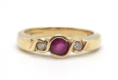 Lot 22 - A 9ct ruby and diamond ring, the round collet...