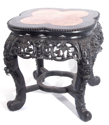 Lot 302 - Chinese hardwood marble inset jardiniere stand