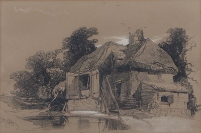 Lot 623 - Henry Bright (1810-1873) Old Cottage, charcoal...