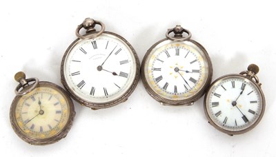 Lot 420 - Mixed Lot: Four white metal pocket watches,...