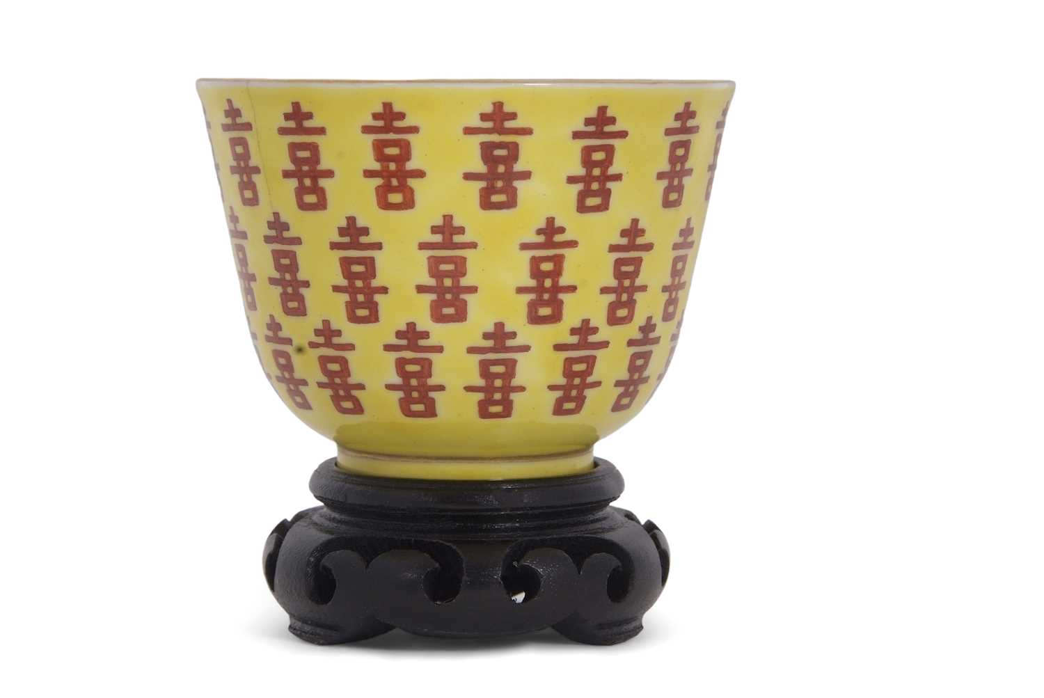 Lot 135 - A Chinese porcelain cup the yellow ground with...