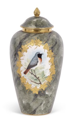 Lot 59 - A Coalport vase and cover, painted with birds...