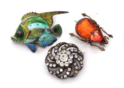 Lot 341 - Three brooches: to include an unmarked beetle...