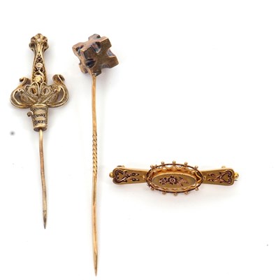 Lot 243 - A group of cased stick pins: to include a 9ct...