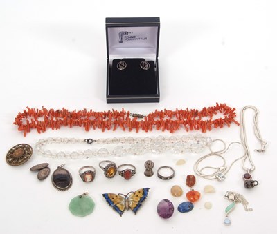 Lot 206 - A mixed lot of silver and gemset costume...