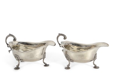 Lot 257 - Pair of George V silver sauce boats of typical...