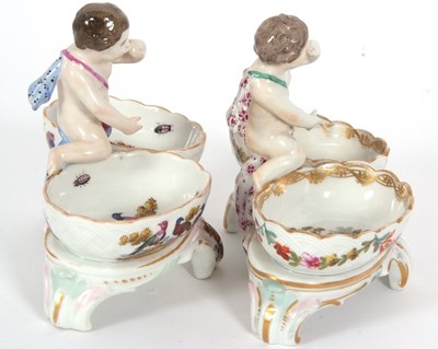 Lot 20 - A pair of Berlin porcelain salts, the bowls...