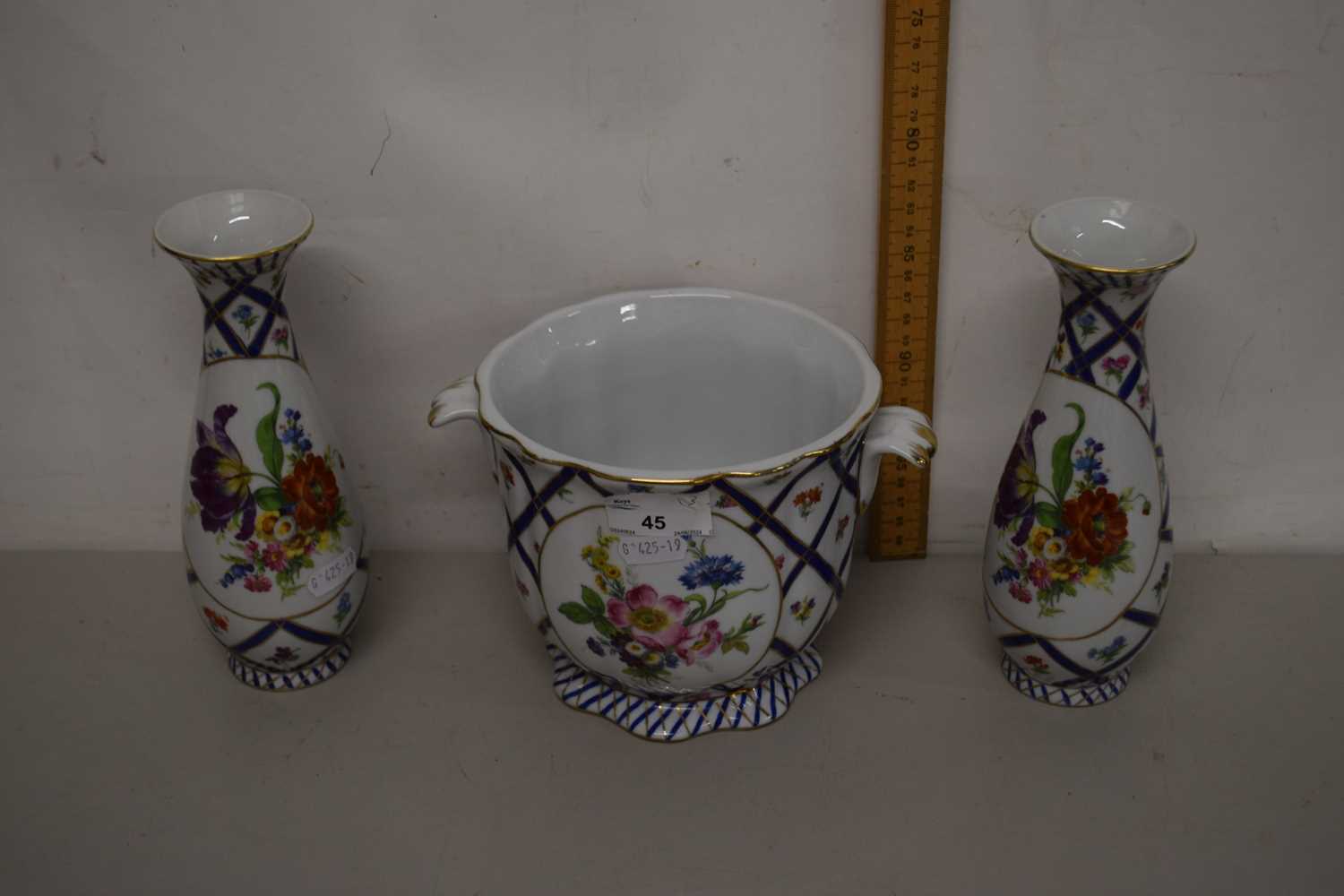 Lot 45 - Modern porcelain jardiniere and matching pair...