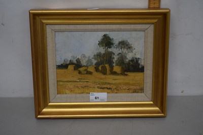 Lot 61 - Contemporary oil on board study of a harvest...