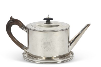 Lot 130 - A George III silver teapot of oval form having...