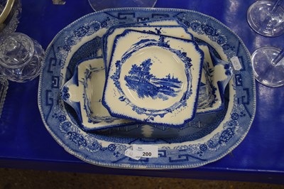 Lot 200 - A Victorian Willow pattern meat plate and a...