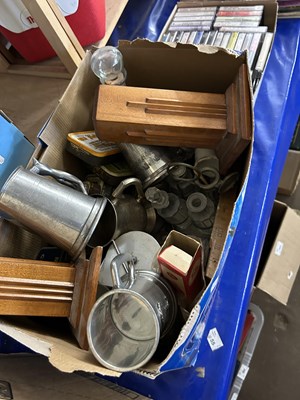 Lot 505 - Mixed Lot: Pewter tankards, glass ware, tins etc