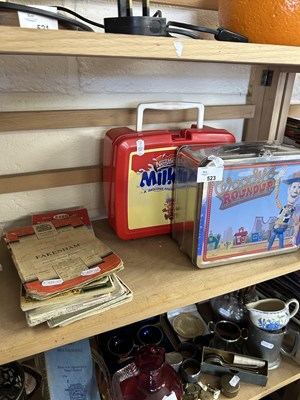 Lot 523 - Two lunch boxes, AA badge and maps