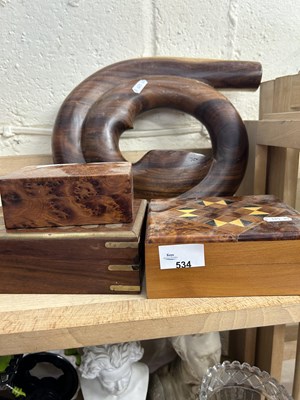 Lot 534 - Wooden instrument and three wooden boxes