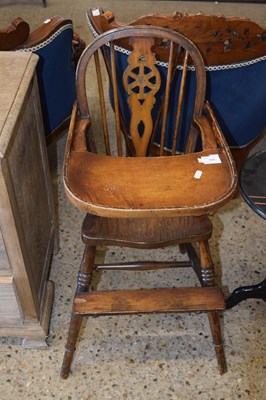 Lot 333 - Vintage wheel back child's highchair