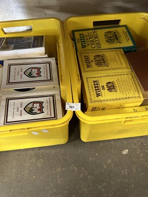 Lot 581 - Two boxes of books cricketing interest to...