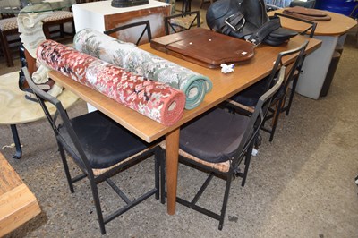 Lot 384 - Modern oak veneered dining table with six...