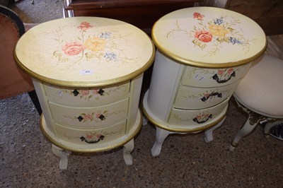 Lot 402 - Pair of modern floral painted oval bedside...