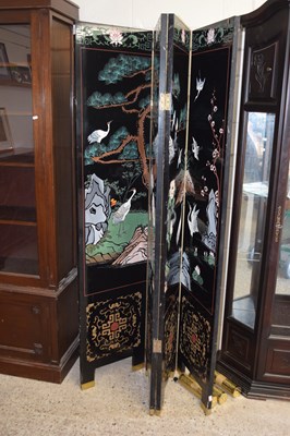 Lot 429 - Modern Chinese black lacquered trifold screen...