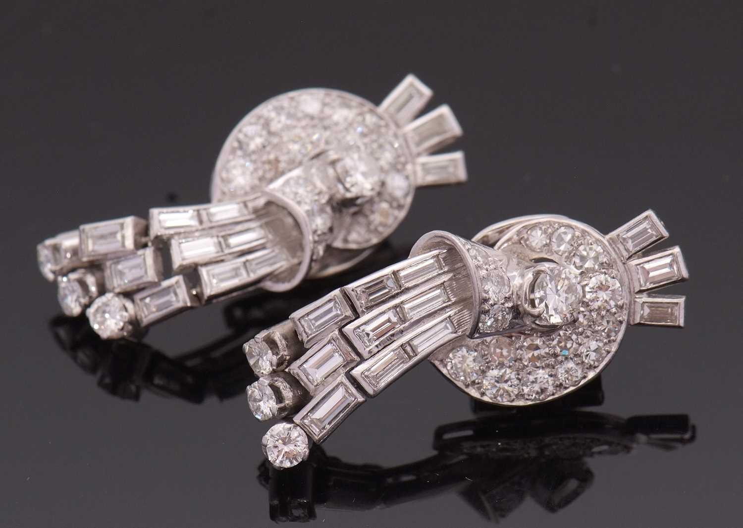 Lot 347 - A pair of Art Deco diamond earrings, the...