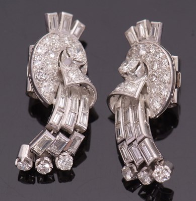 Lot 347 - A pair of Art Deco diamond earrings, the...