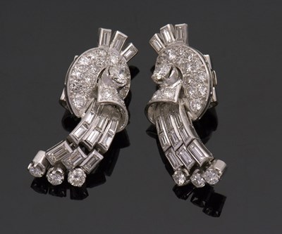 Lot 347 - A pair of Art Deco diamond earrings, the...