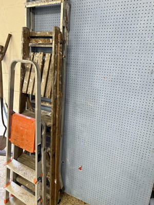 Lot 1100 - Mixed lot of three stepladders, two metal, one...