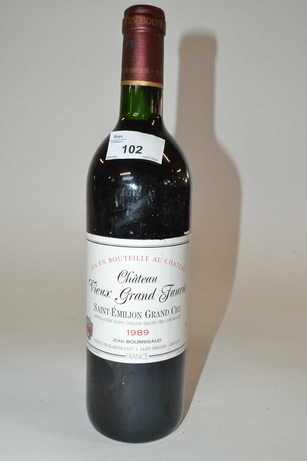 Lot 102 - 1989 Ch Vieux Grand Faurie, Grand Cru, St...