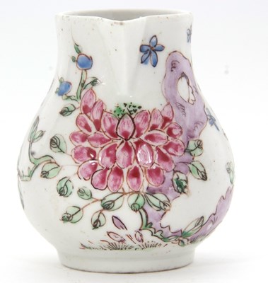 Lot 71 - A small Bow porcelain robin jug with a famille...