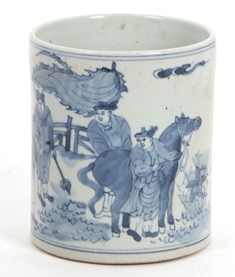 Lot 149 - A Chinese porcelain brush pot painted in blue...