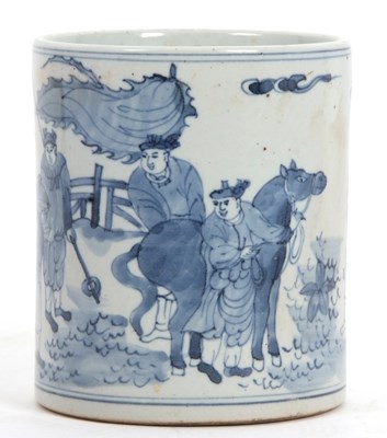 Lot 149 - A Chinese porcelain brush pot painted in blue...