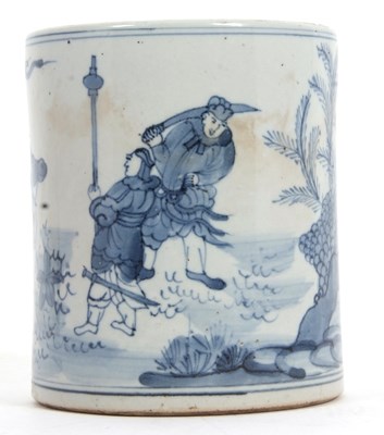 Lot 149 - A Chinese porcelain brush pot painted in blue...