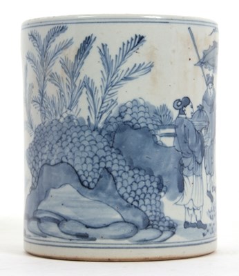 Lot 149 - A Chinese porcelain brush pot painted in blue...