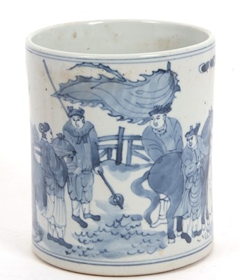 Lot 149 - A Chinese porcelain brush pot painted in blue...