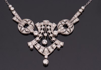 Lot 346 - An Art Deco diamond necklace, set throughout...