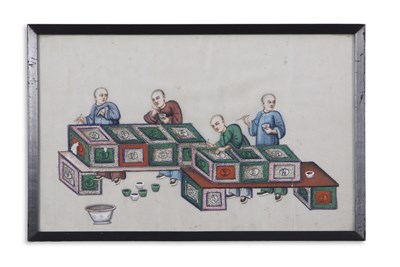 Lot 114 - A group of eight Chinese watercolours, late...