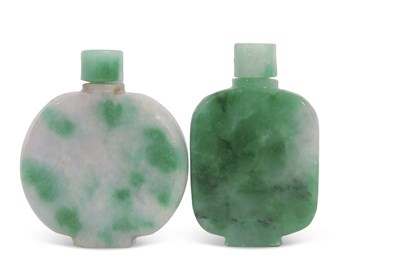 Lot 128 - Two jade scent bottles both with a mottled...