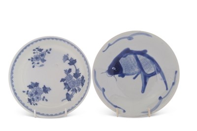 Lot 147 - Two small dishes with blue and white designs,...