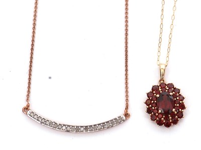 Lot 199 - A 9ct garnet cluster necklace and a silver...