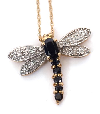 Lot 171 - A sapphire and diamond dragonfly necklace, the...