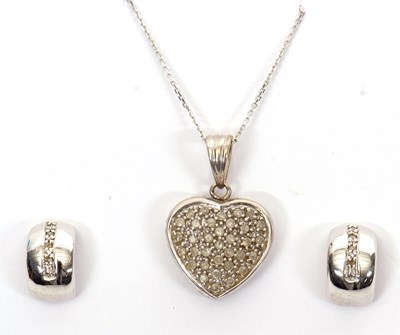 Lot 190 - A 9K diamond heart necklace and a pair of...