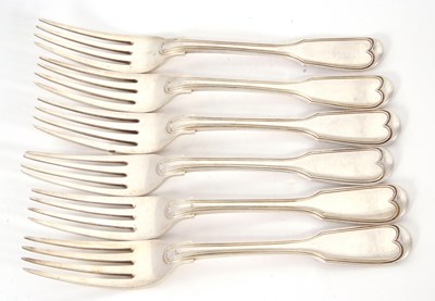 Lot 25 - Six Victorian table forks, fiddle and thread...
