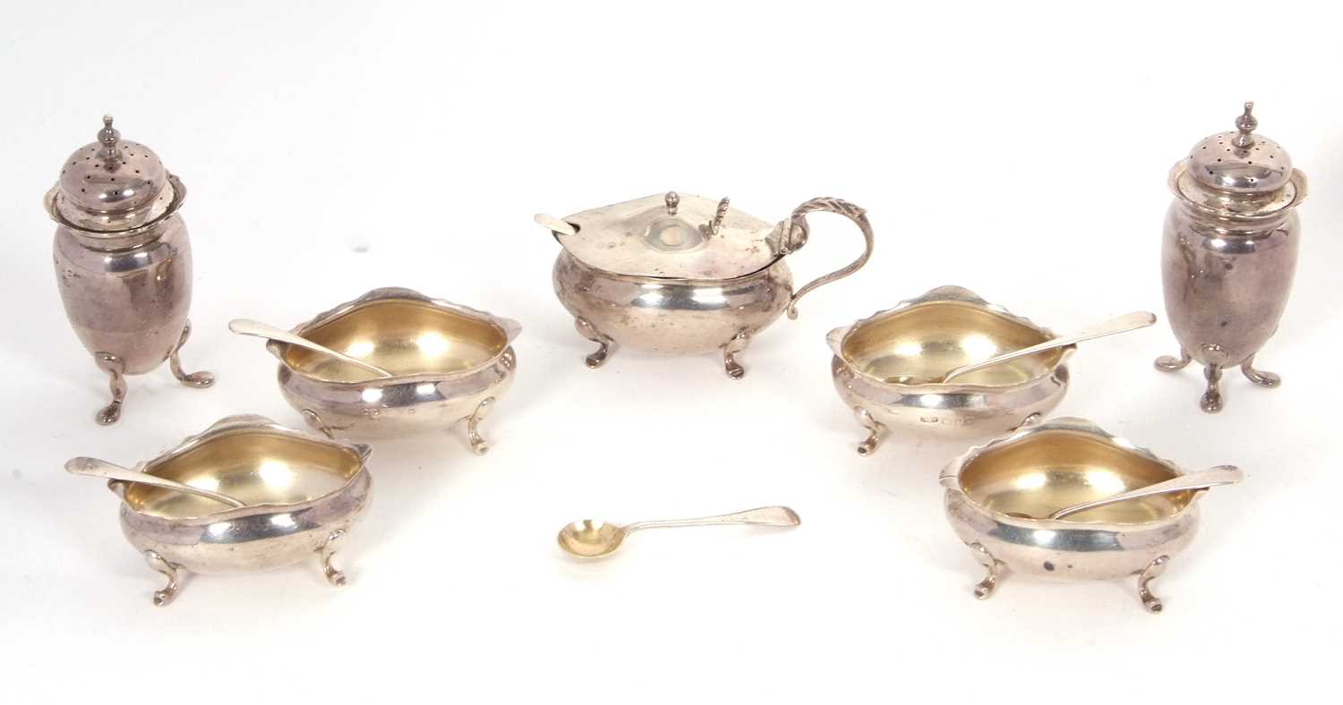 Lot 31 - A seven piece silver condiment set comprising...