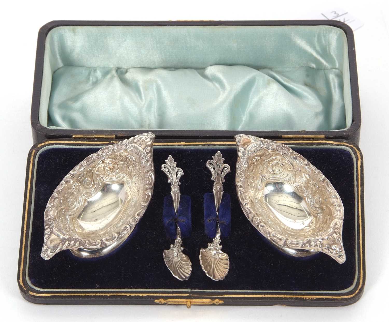 Lot 39 - A cased late Victorian pair of boat shaped...