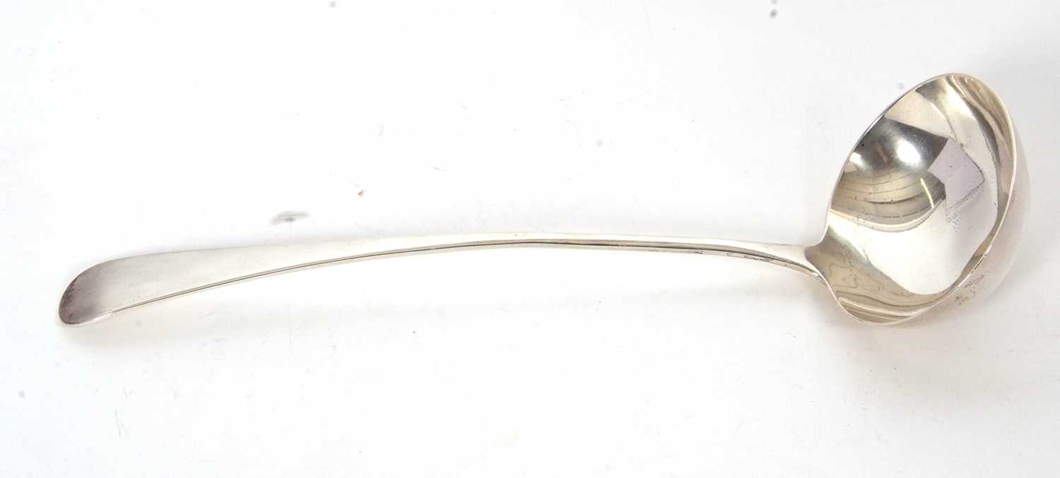 Lot 44 - A George V silver soup ladle Old English...