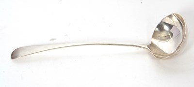 Lot 44 - A George V silver soup ladle Old English...