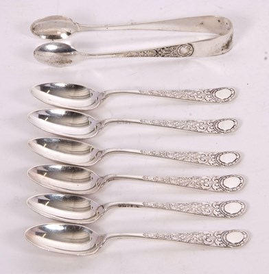 Lot 56 - Six Edwardian silver teaspoons, chased and...
