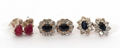 Lot 386 - Three pairs of gemset earstuds: to include a...